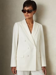 Reiss White Leanna Wool Blend Double Breasted Tux Blazer - Image 1 of 6