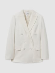Reiss White Leanna Wool Blend Double Breasted Tux Blazer - Image 2 of 6