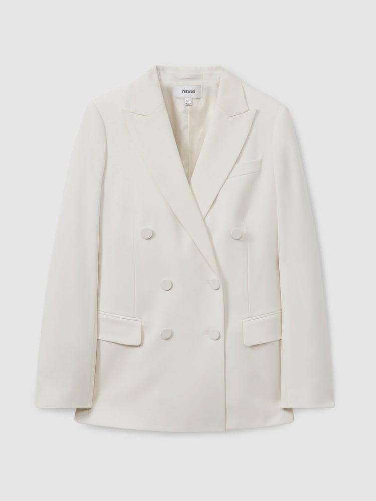 Reiss White Leanna Wool Blend Double Breasted Tux Blazer - Image 2 of 6