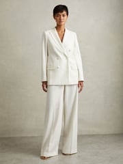 Reiss White Leanna Wool Blend Double Breasted Tux Blazer - Image 5 of 6