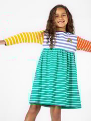 Frugi Girls Blue Multi Striped Hotchpotch Dress - Image 1 of 2