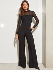 Lipsy Black Mesh Long Sleeve High Neck Rib Top - Image 3 of 4