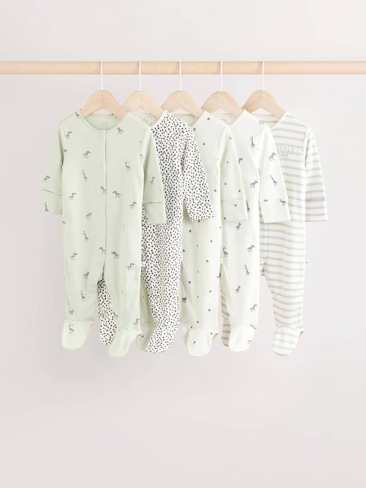 Green Baby 100% Cotton Sleepsuit 5 Pack (0mths-2yrs) - Image 1 of 13