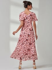 Jolie Moi Pink Gracelyn Wrap Front Mesh Maxi Dress - Image 2 of 7