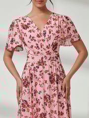 Jolie Moi Pink Gracelyn Wrap Front Mesh Maxi Dress - Image 3 of 7