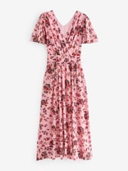 Jolie Moi Pink Gracelyn Wrap Front Mesh Maxi Dress - Image 7 of 7