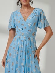 Jolie Moi Blue Gracelyn Wrap Front Mesh Maxi Dress - Image 3 of 7