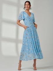 Jolie Moi Blue Gracelyn Wrap Front Mesh Maxi Dress - Image 4 of 7