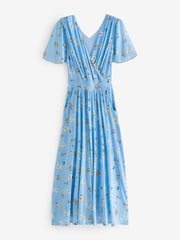 Jolie Moi Blue Gracelyn Wrap Front Mesh Maxi Dress - Image 7 of 7