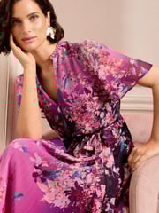 Love & Roses Pink Petite V Neck Pleated Midi Dress - Image 2 of 5