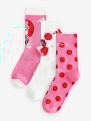 adidas Pink/White Little Kids Minnie Mouse Socks 3 Pack - Image 1 of 4