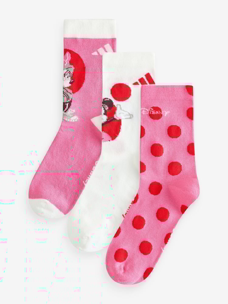 adidas Pink/White Little Kids Minnie Mouse Socks 3 Pack - Image 1 of 4
