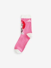 adidas Pink/White Little Kids Minnie Mouse Socks 3 Pack - Image 3 of 4