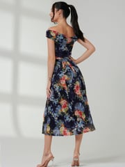 Jolie Moi Blue Bardot Twist Detail Midi Dress - Image 2 of 6