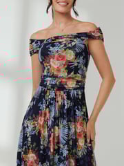 Jolie Moi Blue Bardot Twist Detail Midi Dress - Image 3 of 6