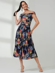 Jolie Moi Blue Bardot Twist Detail Midi Dress - Image 5 of 6
