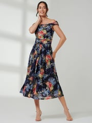 Jolie Moi Blue Bardot Twist Detail Midi Dress - Image 6 of 6