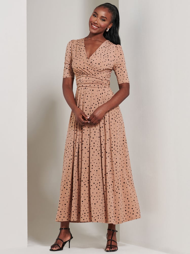 Jolie Moi Brown/Navy Half Sleeve Jersey Maxi Dress - Image 1 of 6 Jolie Moi Brown/Navy Half Sleeve Jersey Maxi Dress - Image 1 of 6