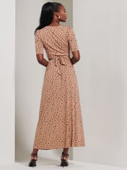Jolie Moi Brown/Navy Half Sleeve Jersey Maxi Dress - Image 2 of 6