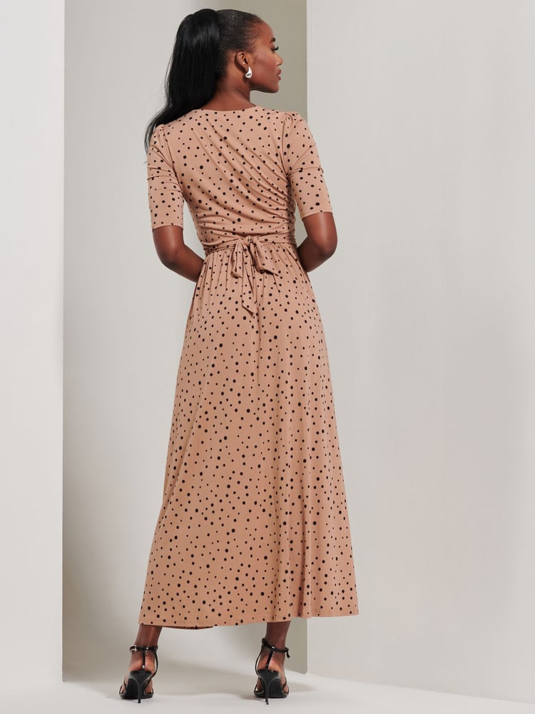 Jolie Moi Brown/Navy Half Sleeve Jersey Maxi Dress - Image 2 of 6 Jolie Moi Brown/Navy Half Sleeve Jersey Maxi Dress - Image 2 of 6