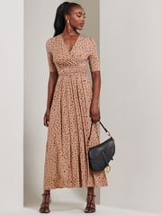 Jolie Moi Brown/Navy Half Sleeve Jersey Maxi Dress - Image 4 of 6