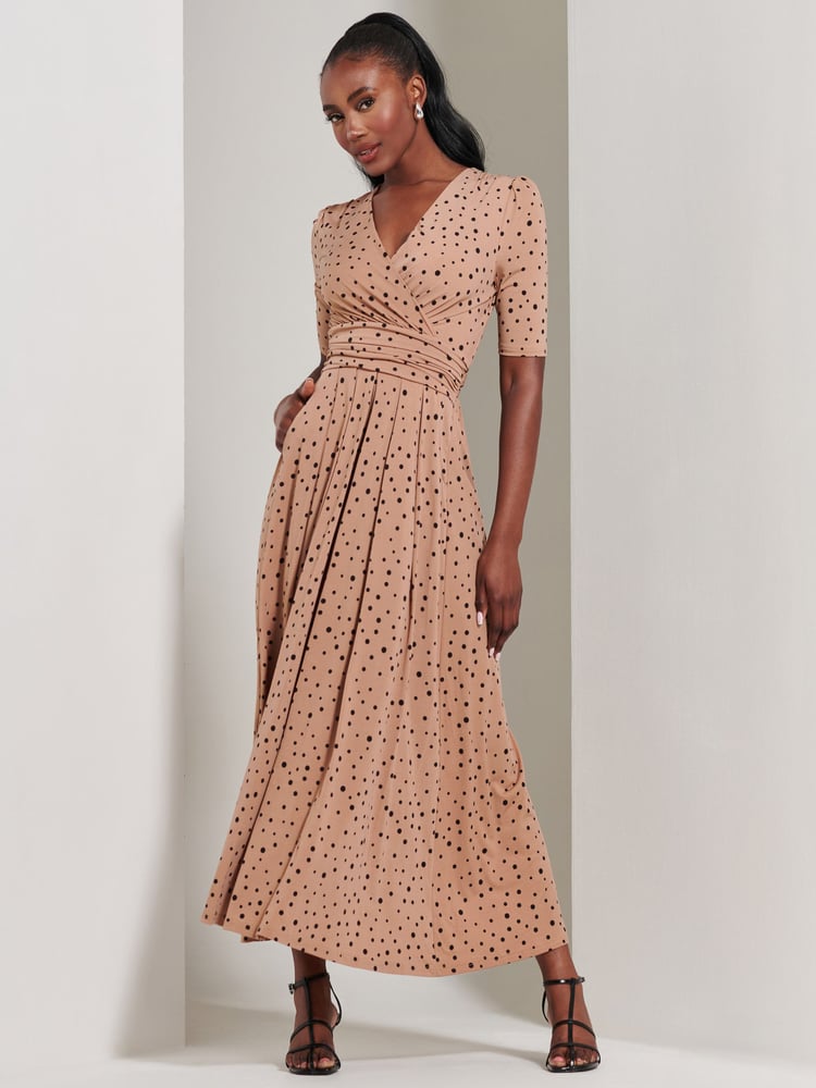 Jolie Moi Brown/Navy Half Sleeve Jersey Maxi Dress - Image 6 of 6 Jolie Moi Brown/Navy Half Sleeve Jersey Maxi Dress - Image 6 of 6