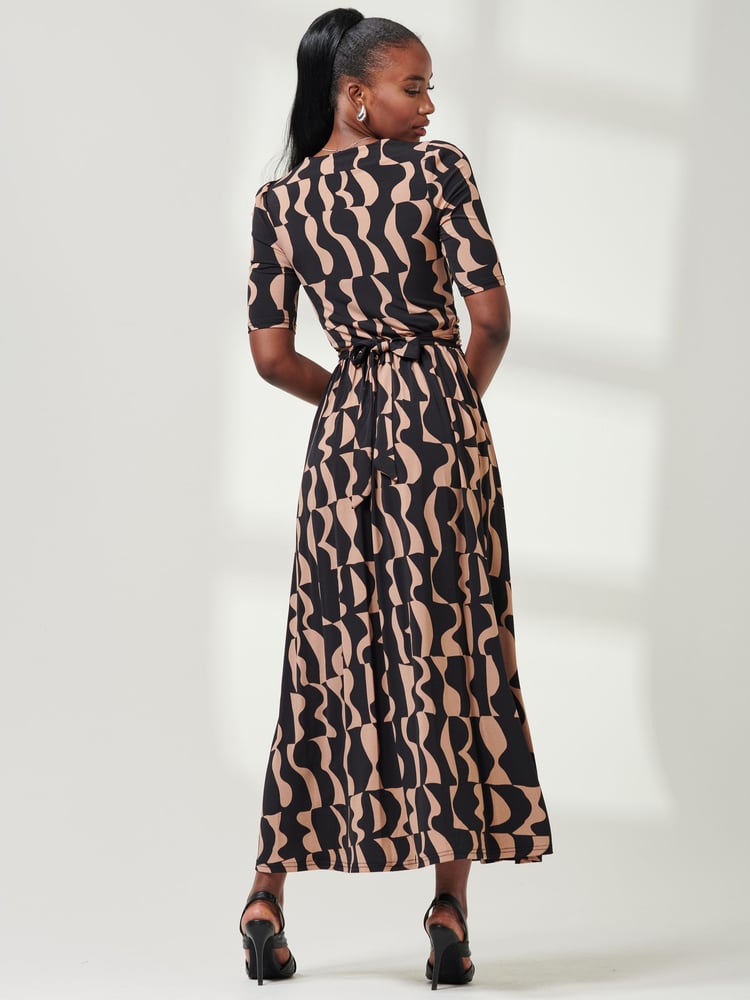 Jolie Moi Brown Half Sleeve Jersey Maxi Dress - Image 2 of 6