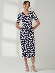 Jolie Moi Black Puff Sleeve Bodycon Midi Dress - Image 1 of 6