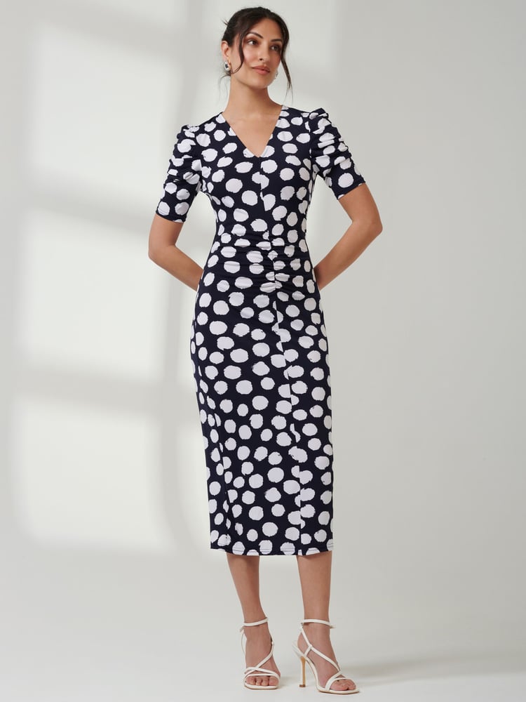 Jolie Moi Black Puff Sleeve Bodycon Midi Dress - Image 1 of 6
