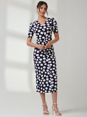 Jolie Moi Black Puff Sleeve Bodycon Midi Dress - Image 5 of 6