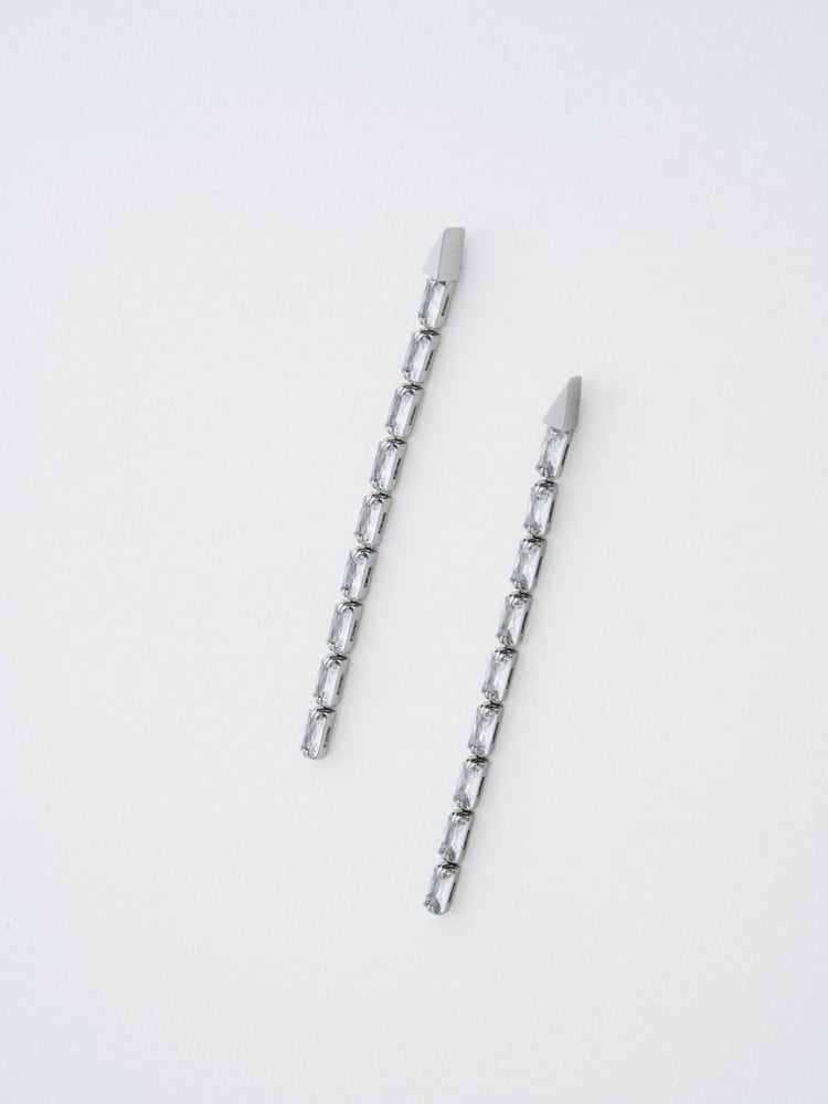 Ted Baker Silver Tone Isalie Crystal Baguette Slinky Drop Earrings - Image 1 of 7