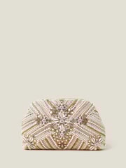 Accessorize Cream Beaded Mirror Cloud Clutch Bag - Image 1 of 4