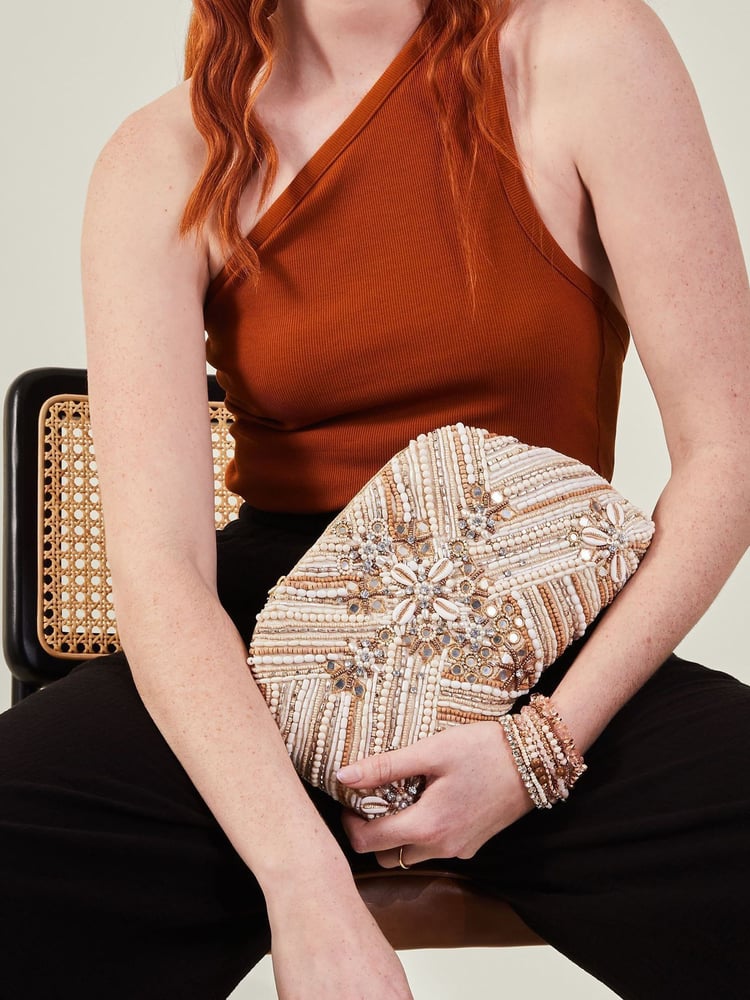 Accessorize Cream Beaded Mirror Cloud Clutch Bag - Image 4 of 4