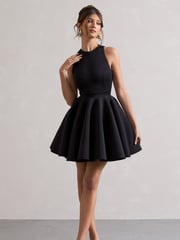 Club L London Black Waverly  Racer-Neck Sleeveless Skater Mini Dress - Image 1 of 6