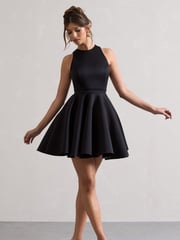 Club L London Black Waverly  Racer-Neck Sleeveless Skater Mini Dress - Image 2 of 6
