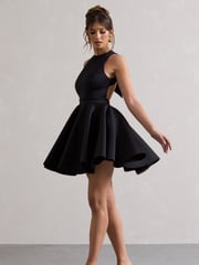 Club L London Black Waverly  Racer-Neck Sleeveless Skater Mini Dress - Image 3 of 6