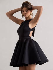 Club L London Black Waverly  Racer-Neck Sleeveless Skater Mini Dress - Image 4 of 6