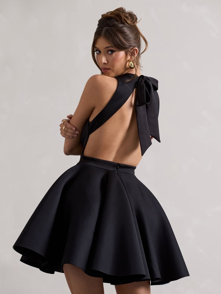 Club L London Black Waverly  Racer-Neck Sleeveless Skater Mini Dress - Image 6 of 6