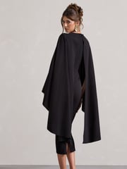 Club L London Black Tranquility Gathered Midi Dress With Cape - Image 2 of 6