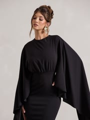 Club L London Black Tranquility Gathered Midi Dress With Cape - Image 3 of 6