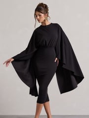 Club L London Black Tranquility Gathered Midi Dress With Cape - Image 4 of 6