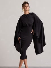 Club L London Black Tranquility Gathered Midi Dress With Cape - Image 5 of 6