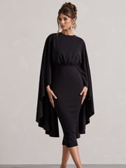 Club L London Black Tranquility Gathered Midi Dress With Cape - Image 6 of 6