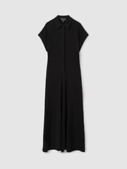 Reiss Black Alexandra Atelier Polo Collar Jersey Maxi Dress - Image 2 of 6