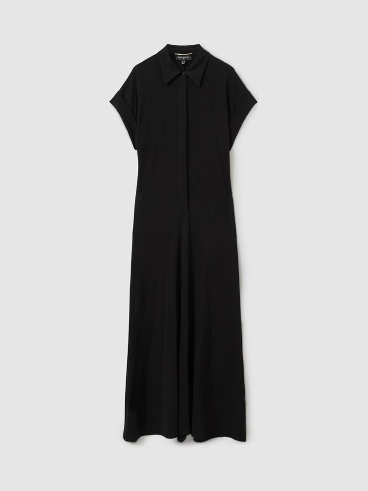 Reiss Black Alexandra Atelier Polo Collar Jersey Maxi Dress - Image 2 of 6