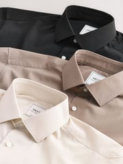 Neutral/Ecru/Black Slim Fit Easy Care Textured Single Cuff Smart Shirts 3 Pack - Image 13 of 13
