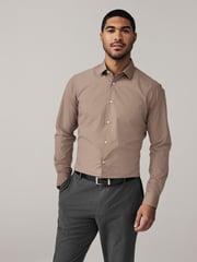 Neutral/Ecru/Black Slim Fit Easy Care Textured Single Cuff Smart Shirts 3 Pack - Image 8 of 13