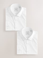 White Skinny Fit Easy Care Long Sleeve Single Cuff Smart Shirts 2 Pack - Image 1 of 10