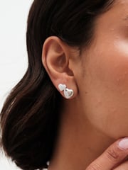 Simply Silver Silver Tone Sterling 925 Polished and Pave Heart Stud Earrings - Image 1 of 4