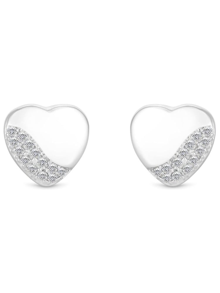 Simply Silver Silver Tone Sterling 925 Polished and Pave Heart Stud Earrings - Image 4 of 4